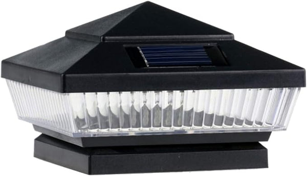 4-Pack Solar Black Post Deck Fence Cap Lights for 4" X 4" Wood Post With White LEDs and Vertical-lined Clear | Lumora