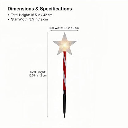 Solar Christmas Pathway Lights - 5 Designs (Star, Snowflake, Santa, Bell), Auto On/Off, Waterproof Warm White LED Color Stake Lights for Garden Yard Holiday Party Décor (Star)