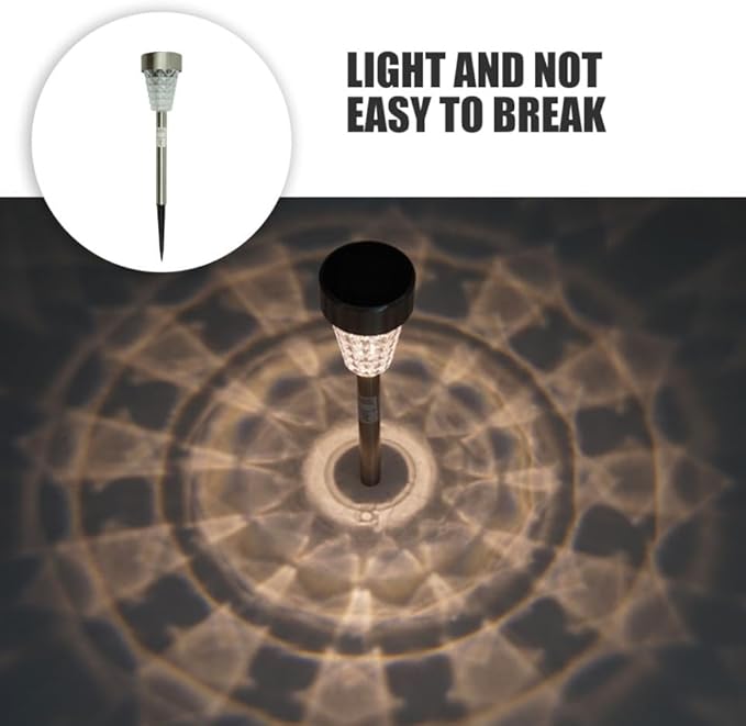 Toyvian Solar Garden Path Lights Waterproof Outdoor Stainless Steel LED Lawn Yard Landscape Lamps Solar Powered Ground Inserting Lights for Patio and Garden