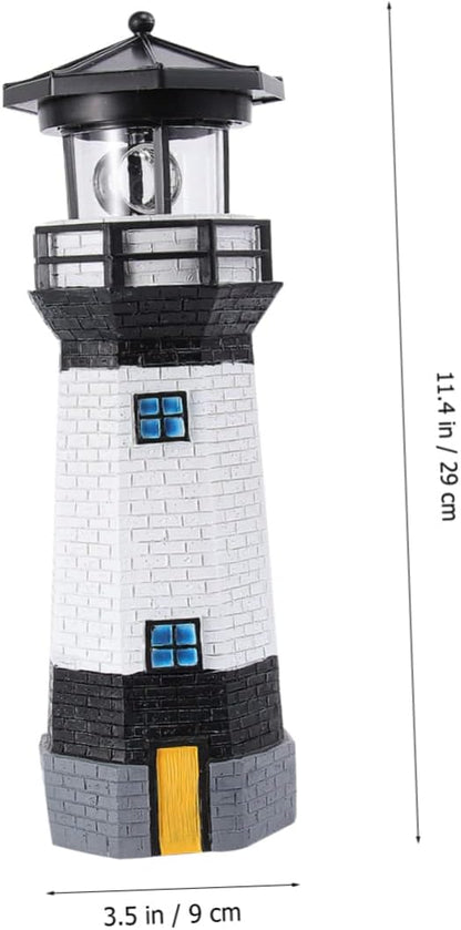 1pc Led Solar Revolving Lighthouse Garden Decorative Light for Lawns Walkways and Yards Energy-Saving Resin Design Black and White