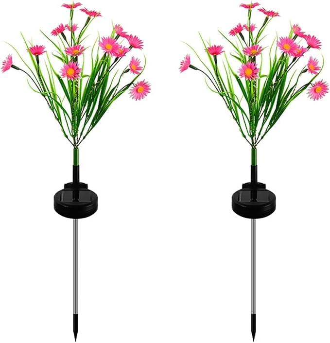Solar Flower Lights Outdoor, Waterproof LED Daisy Flowers Solar Stake Decorative In-Ground Lights 2Mode for Garden Landscape Yard Pathway Wedding Party (Pink, 2Pack)