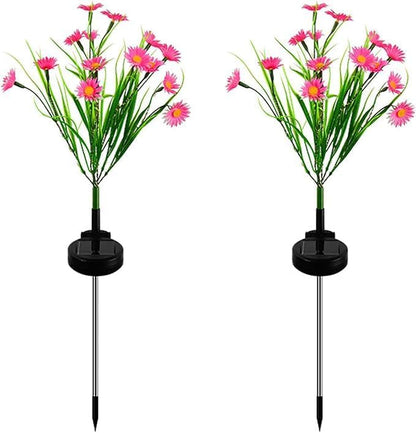 Solar Flower Lights Outdoor, Waterproof LED Daisy Flowers Solar Stake Decorative In-Ground Lights 2Mode for Garden Landscape Yard Pathway Wedding Party (Pink, 2Pack)