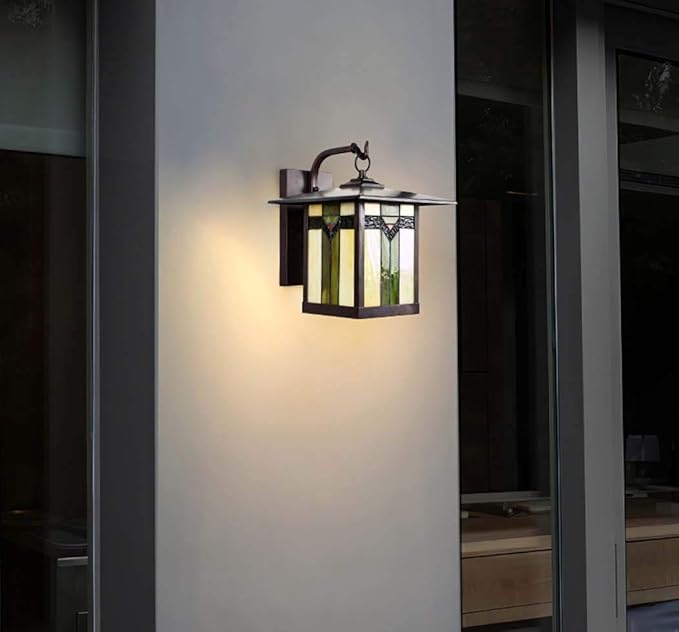 Tiffany Style Outdoor Wall Lights Stained Glass Corridor Wall Lamp Vintage Outdoor Balcony Aisle Hallway Wall Sconce Lighting,E27,110-240V(18 * 20 * 23Cm)