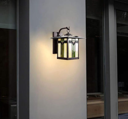 Tiffany Style Outdoor Wall Lights Stained Glass Corridor Wall Lamp Vintage Outdoor Balcony Aisle Hallway Wall Sconce Lighting,E27,110-240V(18 * 20 * 23Cm)