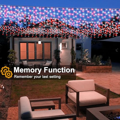 99ft Red and White Christmas Lights, 1216 LED Icicle Lights for Outside, Clear Wire Twinkle Light with 8 Modes Timer Waterproof for House Window Party Tree Holiday Patio Yard Home Decoration