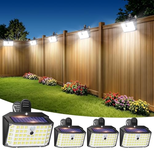 LUHLEE Clip on Solar Fence Lights Outdoor, 176 LED Motion Sensor Lights