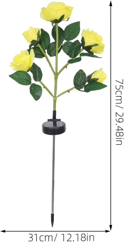 NUOBESTY 2pcs Solar Rose Flower Stake Lights, LED Yellow Solar Lawn Garden Lamps for Outdoor Pathway, Patio, Yard Decoration, Solar-Powered Simulated Rose Tree Lamps