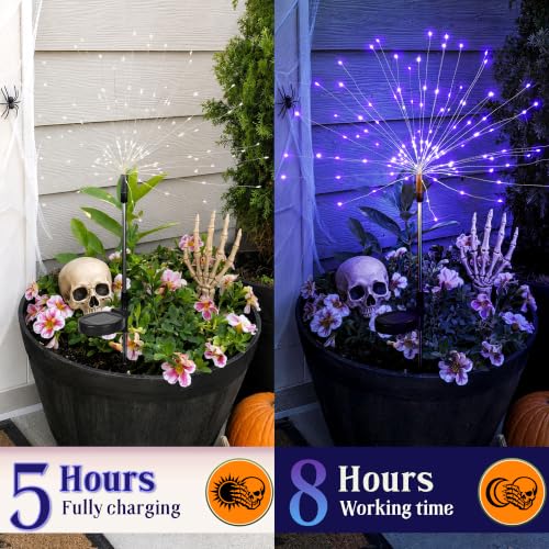 GIGALUMI 2 Pack Solar Firework Lights Outdoor, Halloween Decor, Purple