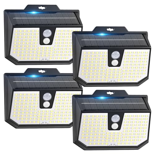 Brightever 4-Pack Solar Lights Outdoor Motion Sensor, Super Bright Outdoor Solar Lights Waterproof, 3 Lighting Modes Security Wall Lighting for Outside House, Pathway, Garden, Walking Dog, Fence