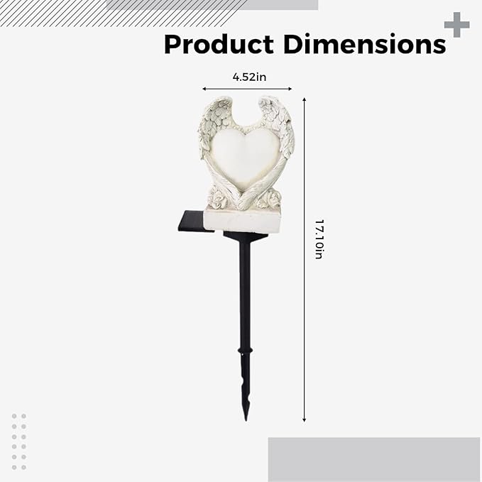 Angel Heart Solar Garden Path Light, Resin Outdoor Decoration, 17.1 In Waterproof Led Pile Light With Heart-Shaped Inscription, For Courtyard Lawn