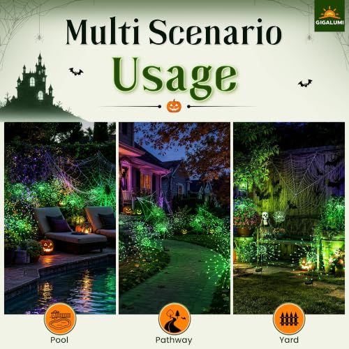 GIGALUMI 2 Pack Solar Firework Lights Outdoor, Halloween Decor, Green