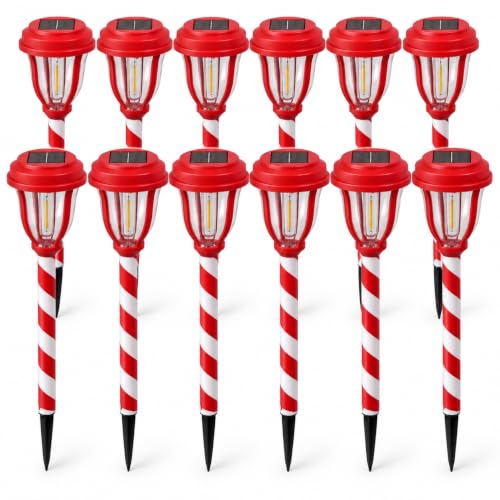 DERAYSION 12 Pack Solar Lights Outdoor, Christmas Solar Pathway Lights Auto On/Off Waterproof Garden Lights for Path, Yard, Walkway, Driveway Christmas Décor