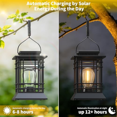 Solar Lanterns Outdoor Waterproof, Hanging Solar Lights for Outside 2 Pack