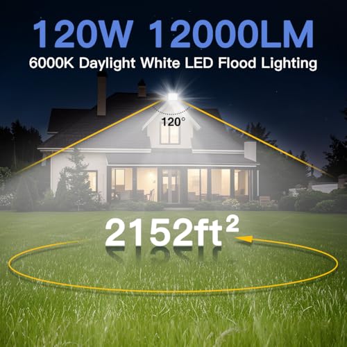 Ceena 2 Pack 120W Plug in LED Flood Light Outdoor, 12000lm Super Bright Floodlight with 5.9FT Wire, IP66 Waterproof 6000K LED Work Light for Backyard, Workshop, Basketball Court
