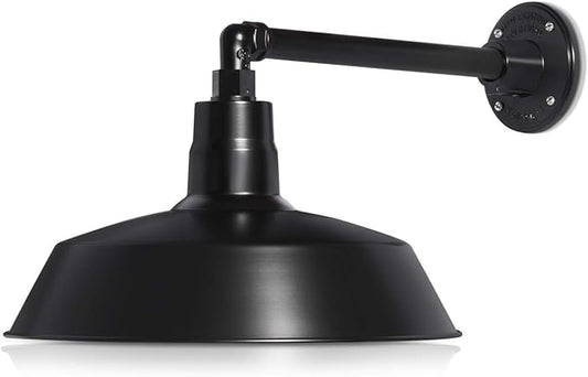 14in. Satin Black Outdoor Gooseneck Barn Light Fixture with 13in. Long Extension Arm - Wall Sconce Farmhouse, Vintage, Antique Style - UL Listed - 9W 900lm A19 LED Bulb (5000K Cool White)