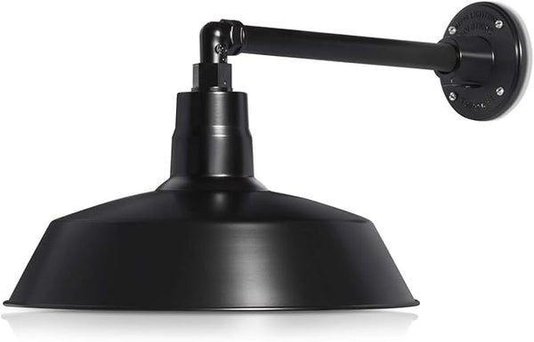 14in. Satin Black Outdoor Gooseneck Barn Light Fixture with 13in. Long Extension Arm - Wall Sconce Farmhouse | Lumora