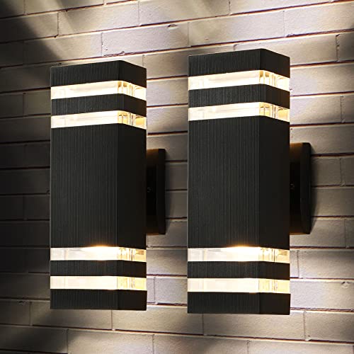 tewei LED Up Down Outdoor Wall Lights, Black Exterior Lighting Fixtures