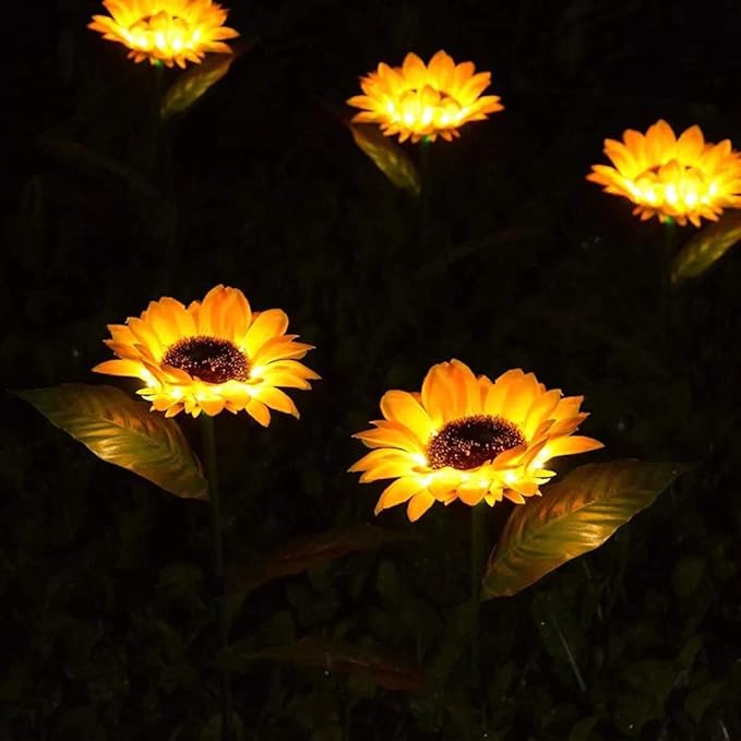 2 Pack Solar Sunflower Lights,Outdoor Garden Solar Powered Decorative Artificial Flower Stake for Patio Porch Christmas Gardening Bed Pathway Memorial Cemetery Grave Decor