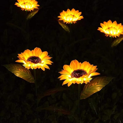 2 Pack Solar Sunflower Lights,Outdoor Garden Solar Powered Decorative Artificial Flower Stake for Patio Porch Christmas Gardening Bed Pathway Memorial Cemetery Grave Decor