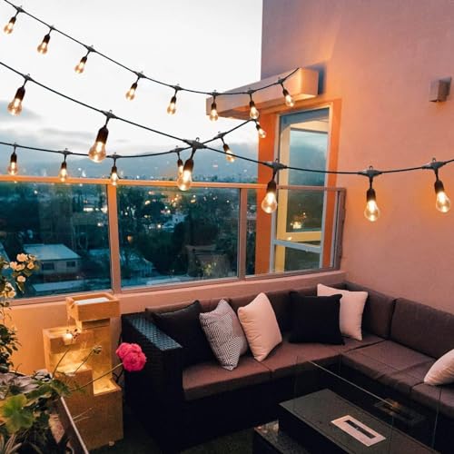35FT Outdoor String Lights, 16 Shatterproof Edison Bulbs, Dimmable RGB Color Changing Patio Lights with Remote. Solar-Powered & Waterproof for Garden Commercial LED Decorative Lighting.