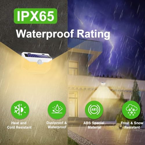 HMCITY 120 LED Solar Lights Outdoor Motion Sensor, 2 Pack, White Warm