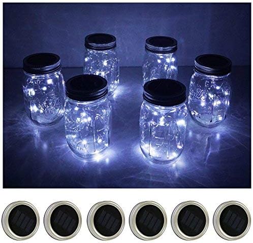 Decorman Solar Mason Jar Lid Lights, 6 Pack 20 LED Waterproof String Fairy Star Firefly Jar Lids Lights for Patio | Lumora