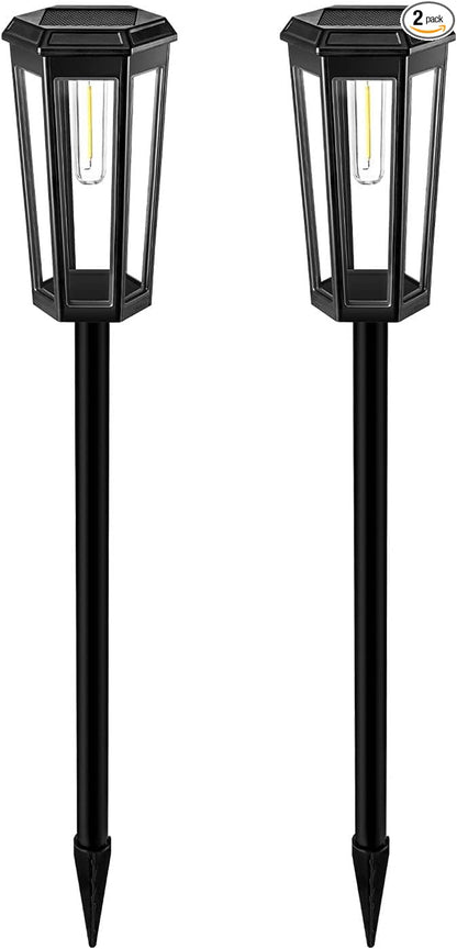 3000K Solar Pathway Lights, 2 Pack LED Solar Lights Outdoor Waterproof, Garden Lighting for Yard Path Landscape Lawn Walkway Driveway