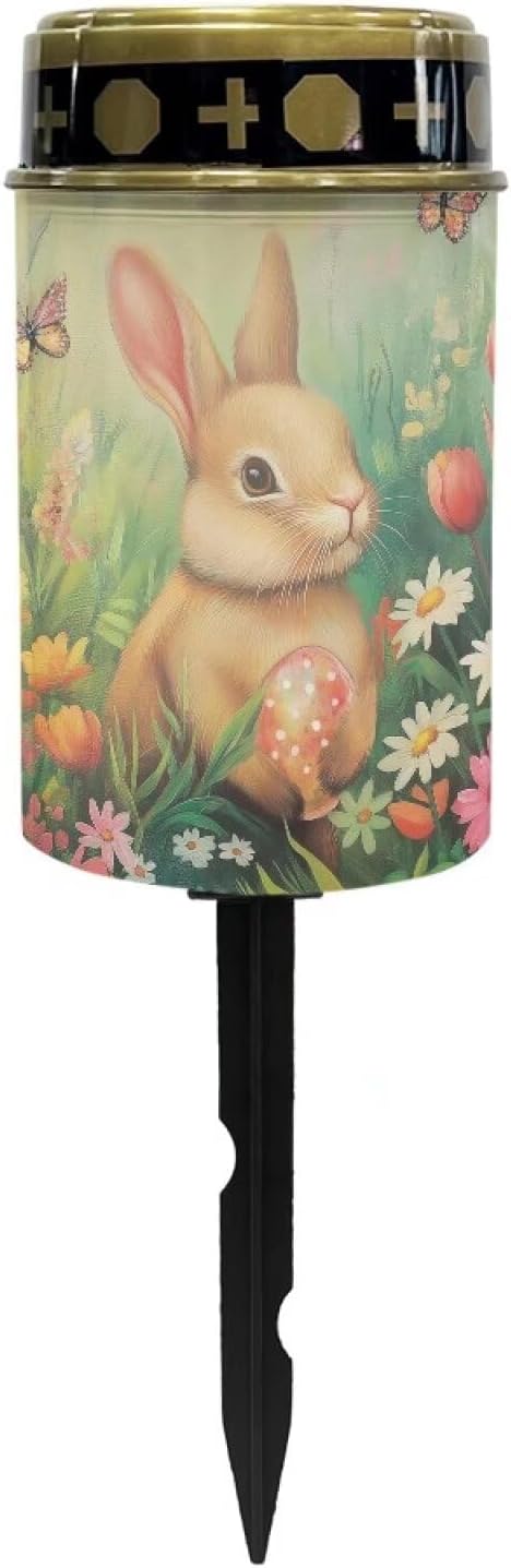 Rabbit Flower Solar Cemetery Grave Decorations, Waterproof Memorial Cemetery Decorations Lights for Birthday Mother Day Fathery Day Memorial Day Christmas
