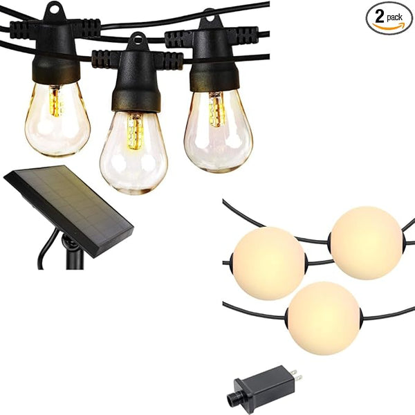 Brightech Bundle: 27 ft Solar String Lights, 1W Soft White + 30 ft Orb Plug in String Lights Warm White | Lumora
