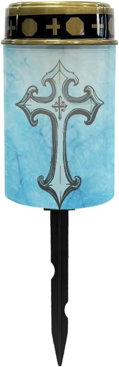 Generic Cross Solar Lights Outdoor Lightweight Solar Garden Light Outdoor Solar Lights for Yard Waterproof Landscape Path Light Solar Powered Lantern Flameless Candle Blue Cemetery Solar Light