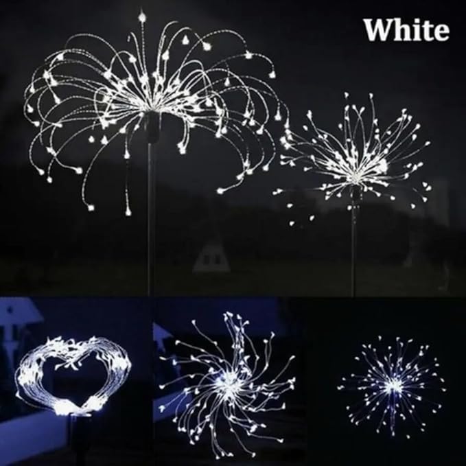 PINHEN Solar Firework Lights, 2 Pack Solar Garden Lights 200 LEDs 8 Lighting Modes Solar Lights Outdoor Waterproof for Garden Path Yard Patio Walkway Pathway Party Wedding Decorative (White)