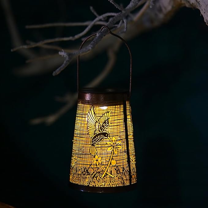Solar Hummingbird Garden Lights Outdoor Decor - Auto On/Off Iron Trellis Solar Lights with 6 LED, Waterproof Solar Powered Firefly Lights for Yard, Fence, Patio, Pathway Landscape Decoration