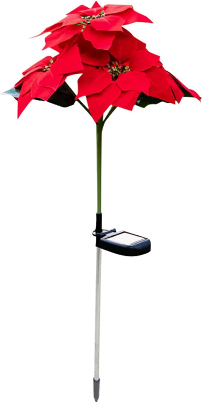 Outdoor Solar Flower Lights,15.7Inch Solar Christmas Poinsettia Flower Lights, Waterproof Garden Stake Light Decorative Solar Patio Lawn Lamp for Yard Pathway
