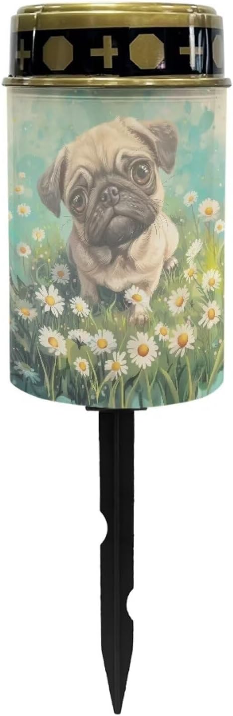 Bulldog Flower Solar Garden Stake Lights, Yard Solar Lights Cemetery Decorations for Grave Outdoor Sympathy Memorial Gift for Grandma, for Garden Lawn Patio Pathway Decor