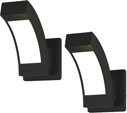 2 Pack Outdoor Wall Sconce Black LED Porch Light Wall Mount Lamp for Garage House,600LM Exterior Light Fixture IP54 Waterproof
