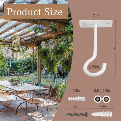 2Pack 4Inch Ceiling Hooks for Hanging Plant, Wall Hanger Plant Holder White