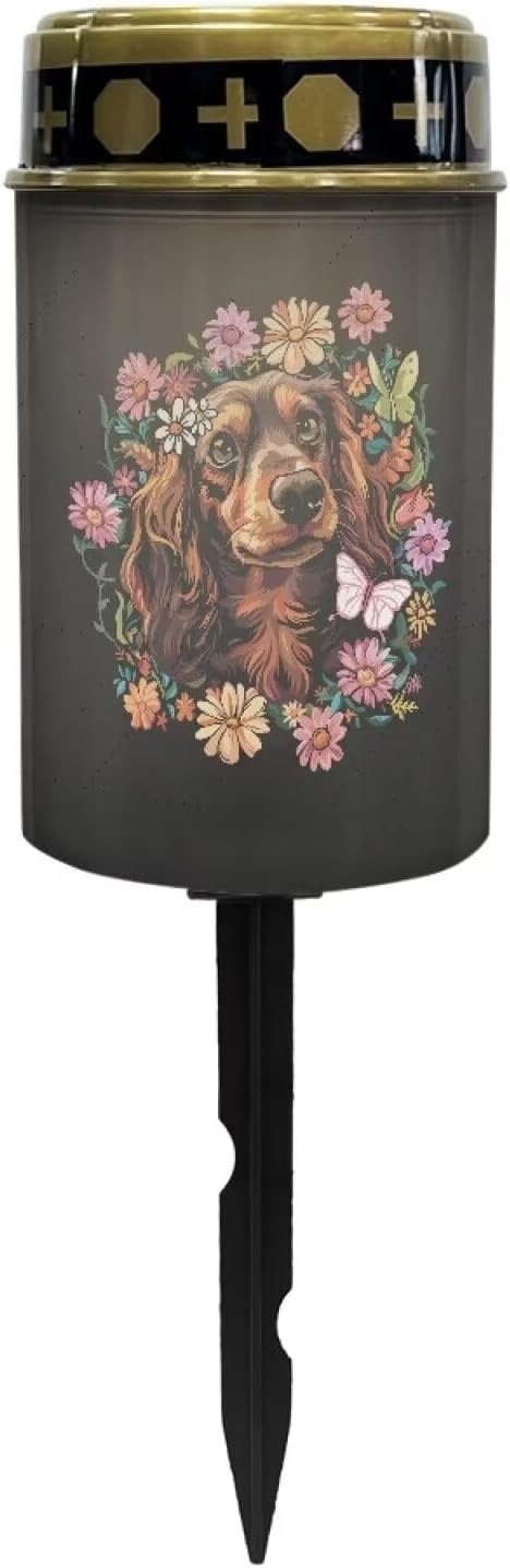 Dog Floral Cemetery Solar Lights Flameless Memorial Lighting Grave Path Light Waterproof Outdoor Solar Garden Lights for Cemetery Grave Memorials