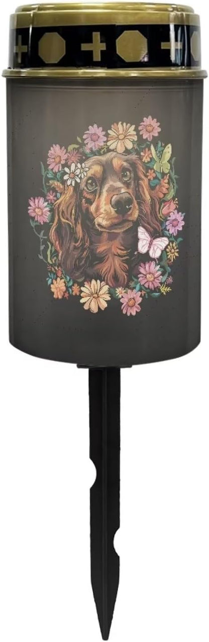 Dog Floral Cemetery Solar Lights Flameless Memorial Lighting Grave Path Light Waterproof Outdoor Solar Garden Lights for Cemetery Grave Memorials