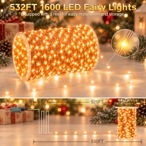 KNONEW 532FT 1600LED Outdoor Fairy Lights Plug in Warm White Xmas Decor