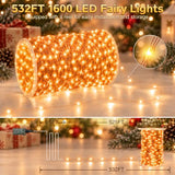 KNONEW 532FT 1600LED Outdoor Fairy Lights Plug in Warm White Xmas Decor