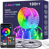 AILBTON Led Lights for Bedroom,100ft Led Light Strip Music Sync RGB Led Strip Lights Built-in Mic,Bluetooth App Control Led Room Lights with Remote,5050 RGB Rope Light