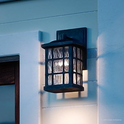 Urban Ambiance Luxury Craftsman Outdoor Wall Light, Small Size: 10.5" H x 6.5" W, with Tudor Style Elements, Highly-Detailed Design, High-End Black Silk Finish and Water Glass, UQL1230