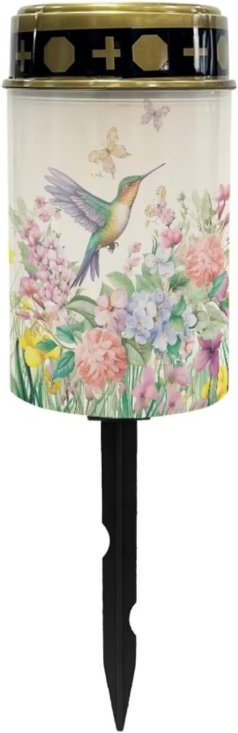Poceacles Solar Lights Waterproof Solar Garden Lights Cemetery Solar Outdoor Lights Outdoor Stake Automatic Solar Lantern for Cemetery Grave Decoration, Hummingbird Flower Butterfly
