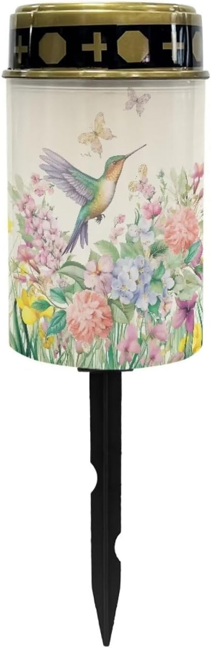 Poceacles Solar Lights Waterproof Solar Garden Lights Cemetery Solar Outdoor Lights Outdoor Stake Automatic Solar Lantern for Cemetery Grave Decoration, Hummingbird Flower Butterfly
