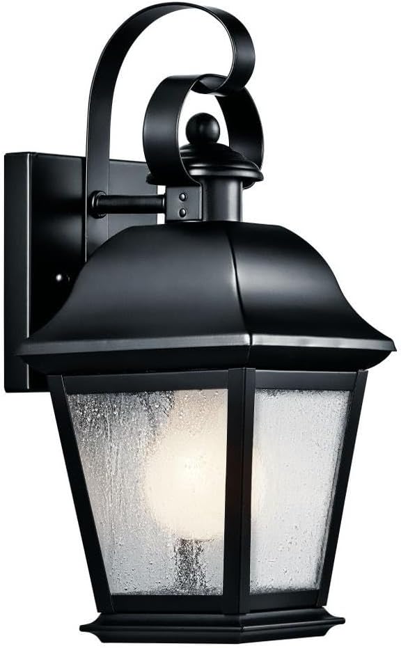 Kichler Mount Vernon 12.5" 1 Light Outdoor Wall Light with Clear Seeded Glass in Black
