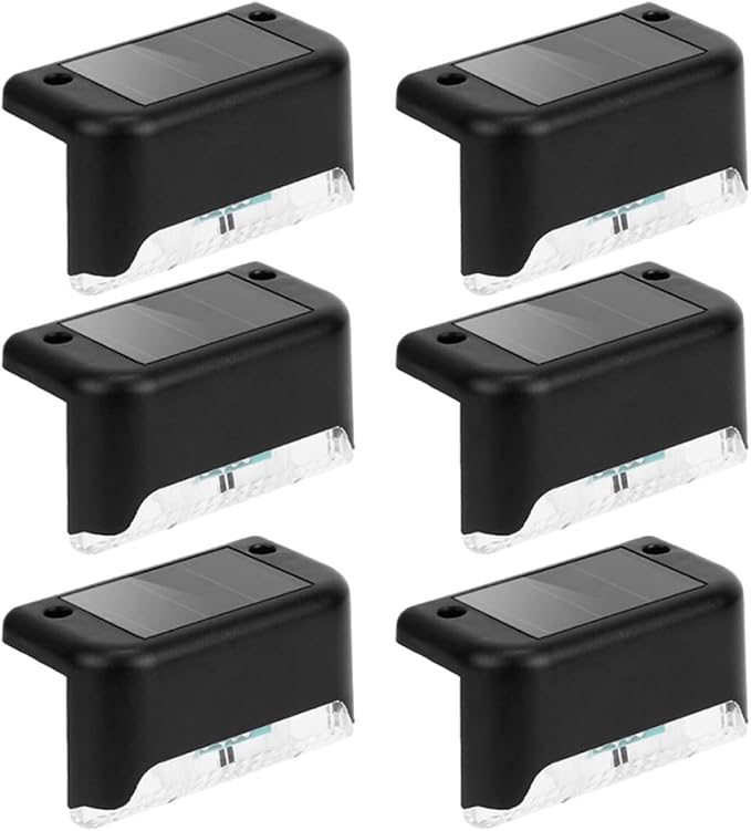 6pcs Waterproof LED Solar Fence Lights Outdoor Stair Lighting for Garden Yard Corridor Deck, Solar-Powered Landscape Step Lamps with White Light for Patio and Walkway