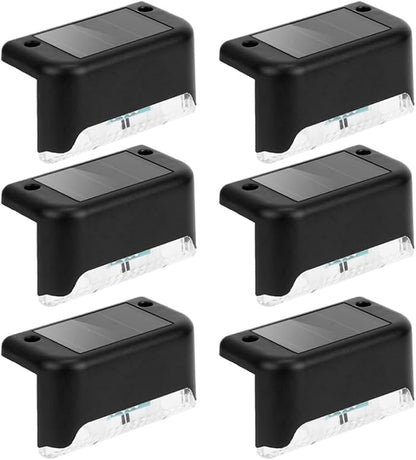 6pcs Waterproof LED Solar Fence Lights Outdoor Stair Lighting for Garden Yard Corridor Deck, Solar-Powered Landscape Step Lamps with White Light for Patio and Walkway