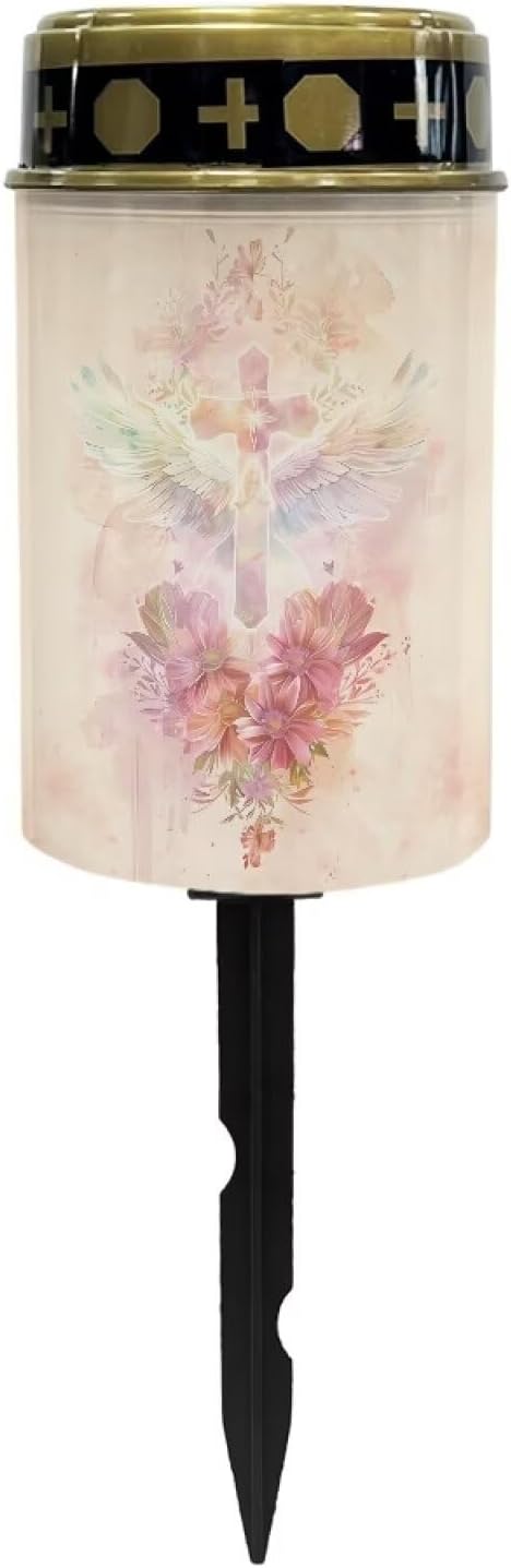 Cross Flower Print Solar Garden Light Outdoor Solar Light Solar Pathway Lights Outdoor Waterproof Solar Pathway Lights Outdoor for Yard Path Walkway Driveway Pink