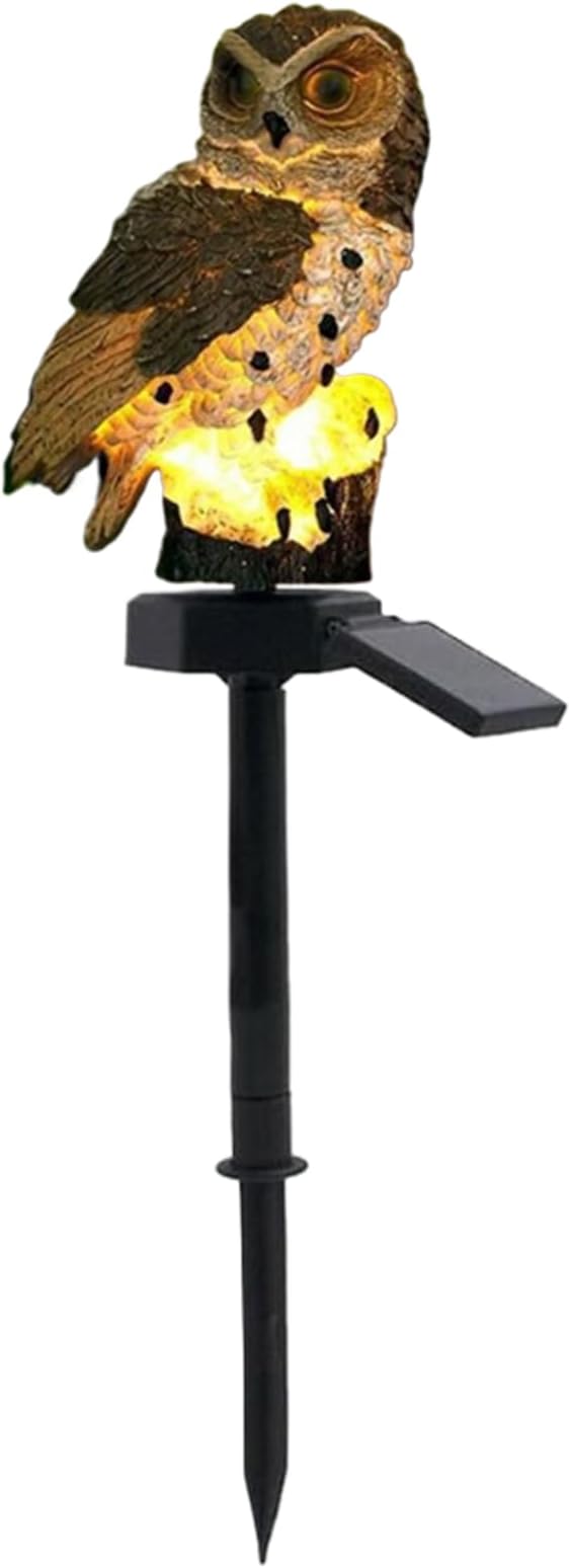 Solar Owl Lamp | Decorative Resin Animal Figure, with Solar Lawn Lights Including Stake – For Garden, Lawn, Ground, Landscape, Path, Park and Yard
