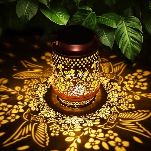 Solar Lanterns Outdoor Waterproof Hummingbird Elegant Garden Decor Birthday Gifts for Women Mom Grandma Sister Metal Hanging Solar Lights Outside Gardening Decorations for Backyard, Patio, Lawn, Porch